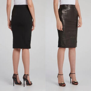 NWT $1055 Robert Cavalli Black Leather Panel Pencil Skirt Italian Size 40 U.S. 4